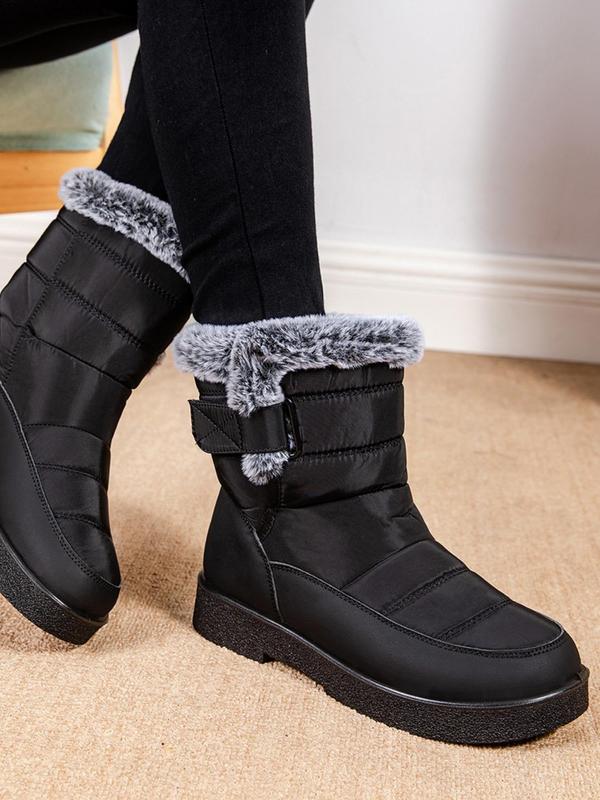 Women's Solid Color Plush Lined Snow Boots, Casual Comfortable Warm Boots for Fall & Winter, Women's Boots for Indoor & Outdoor Wear