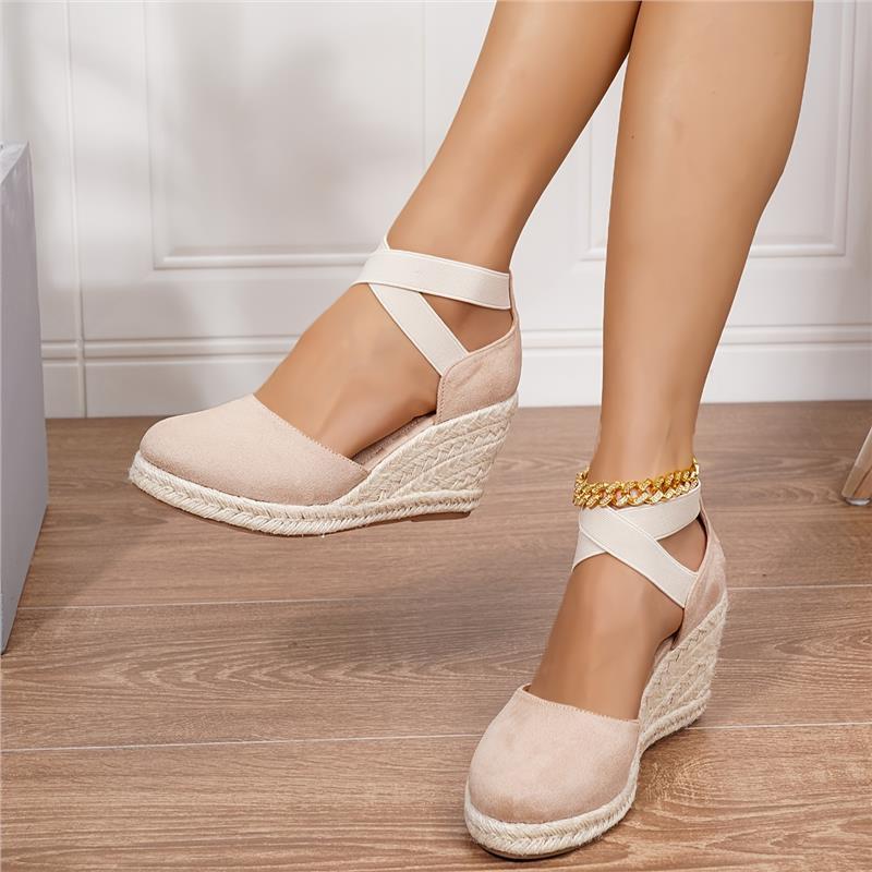 Women's Wedge Heeled Sandals, Casual Elastic Band Summer Shoes, Comfortable Espadrille Sandals Walking Shoes Footwear Girl Active Pedal