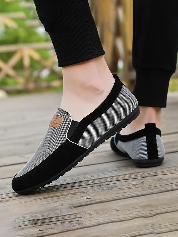 Men's Letters Patched Slip-on Flats, Casual Comfortable Non-slip Breathable Flat Shoes, Business Style Loafers, Boy Walking Shoes for Men