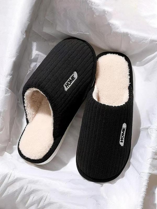 Men's Letter Label Decor Plush Slippers, Casual Soft Comfortable Home Slippers, Warm Slippers for Indoor & Outdoor Use for Fall & Winter