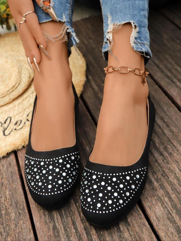 Women's Fashionable Rhinestone Decorated Slip on Flats, Casual Comfortable Flat Shoes for Daily Wear, Lightweight Breathable Shoes for Women & Girls