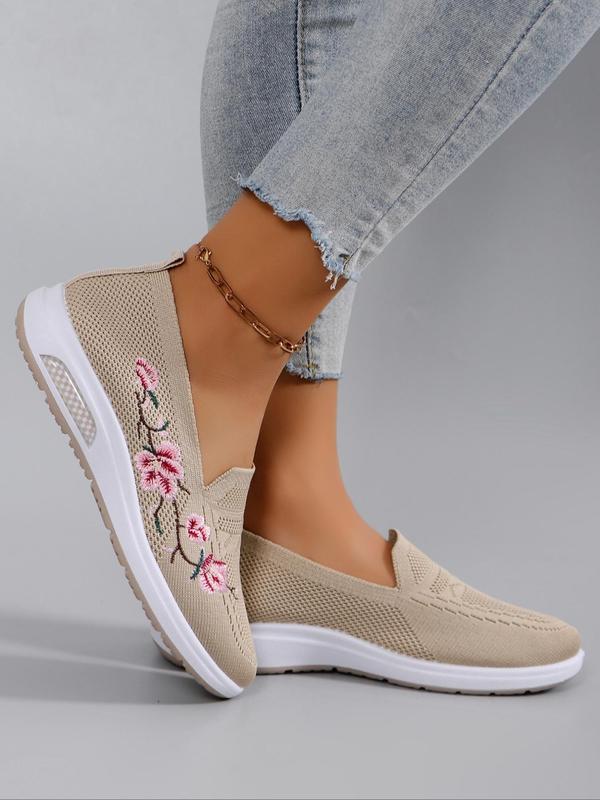 Women's Fashionable Floral Embroidery Slip-on Low Top Sneakers, 2024 New Style Summer Casual Comfortable Breathable Lightweight Sports Running Shoes, All-match Commuter Shoes for Work & Daily Wear