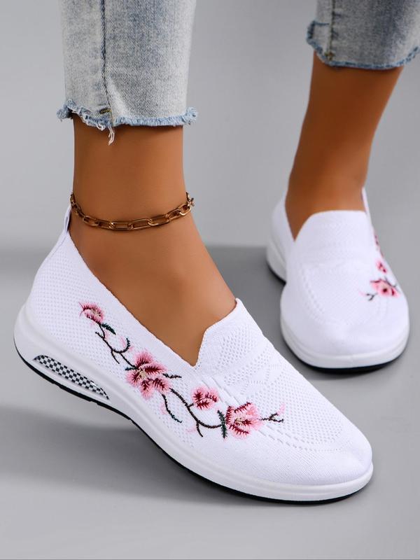 Women's Fashionable Floral Embroidery Slip-on Low Top Sneakers, 2024 New Style Summer Casual Comfortable Breathable Lightweight Sports Running Shoes, All-match Commuter Shoes for Work & Daily Wear