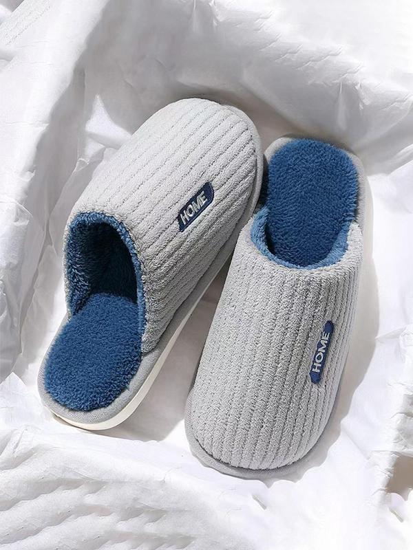 Men's Letter Label Decor Plush Slippers, Casual Soft Comfortable Home Slippers, Warm Slippers for Indoor & Outdoor Use for Fall & Winter