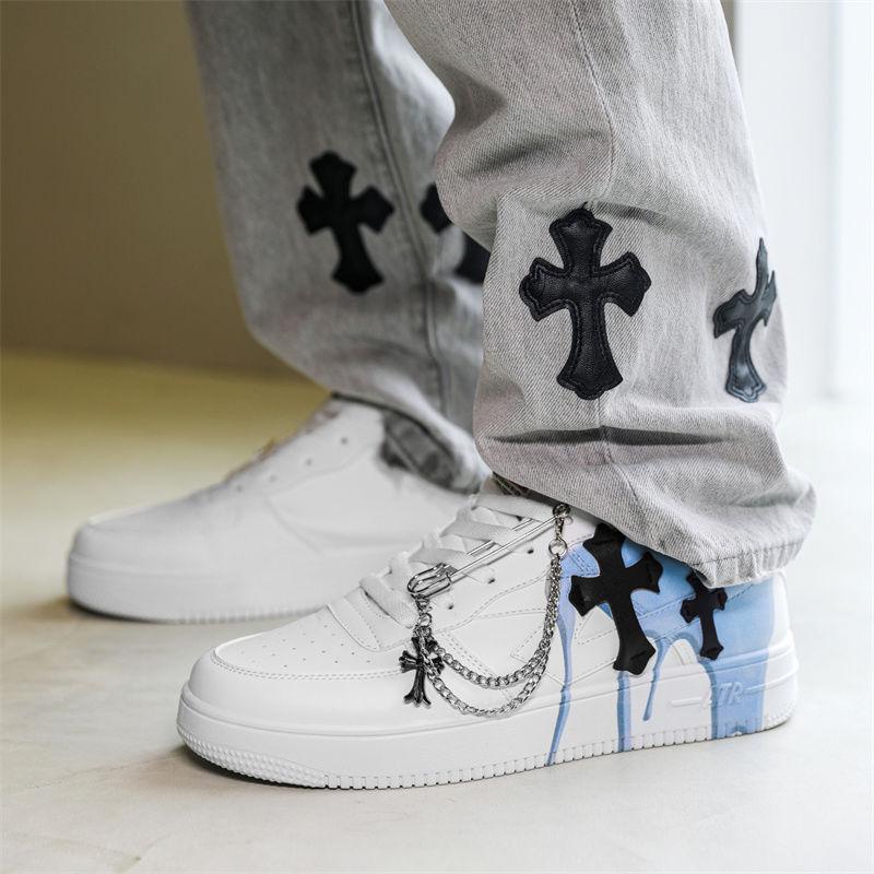 Shoes Men's Autumn New Platform Sneakers Men's Niche Chain Cross Graffiti Sports Casual Shoes