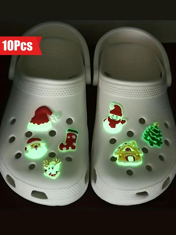 Cute Cartoon Christmas Themed Shoe Charms, Glow in The Dark Shoe Decoration Charms, Fashionable Shoes Decoration Accessories for Women & Girls