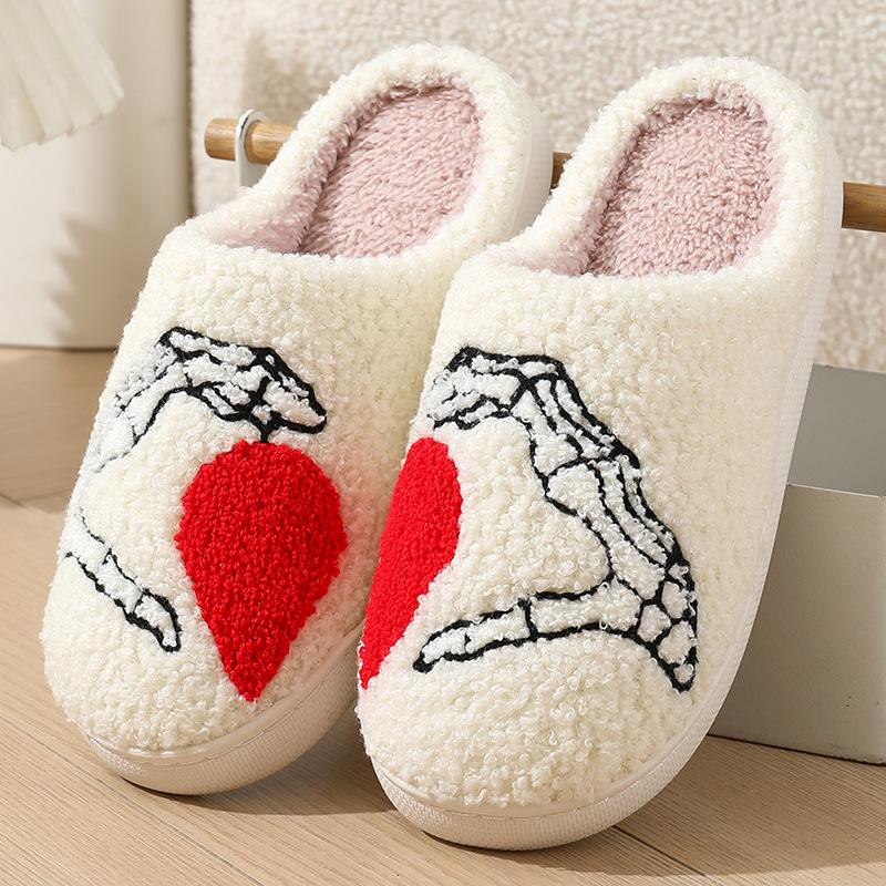 Halloween Skeleton Hand Cartoon Cotton Slippers for Couples, Warm Winter Footwear for Men and Women - Walking Shoes Girl Slide