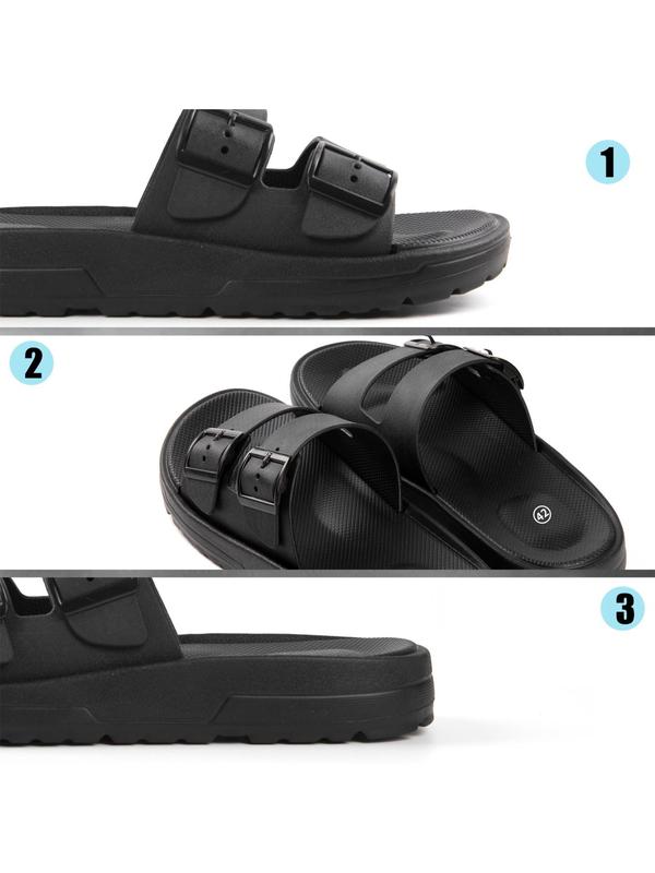 Men's Casual Adjustable Double Buckle Design Slides, Simple Design Comfortable Home Slippers, Casual Soft Slippers for Indoor & Outdoor Wear