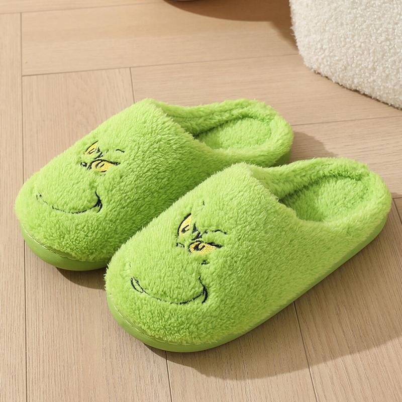 Christmas plush monster face slippers home gift slippers men and women cotton slippers solid color plush comfortable 2024 autumn and winter