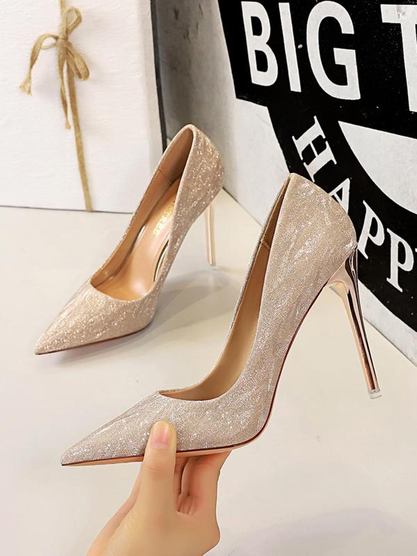 Women's Glitter Pointed Toe Stiletto Heels, Elegant High Heel Shoes for Party, Daily Clothing Decor, Shoes for Women & Girls