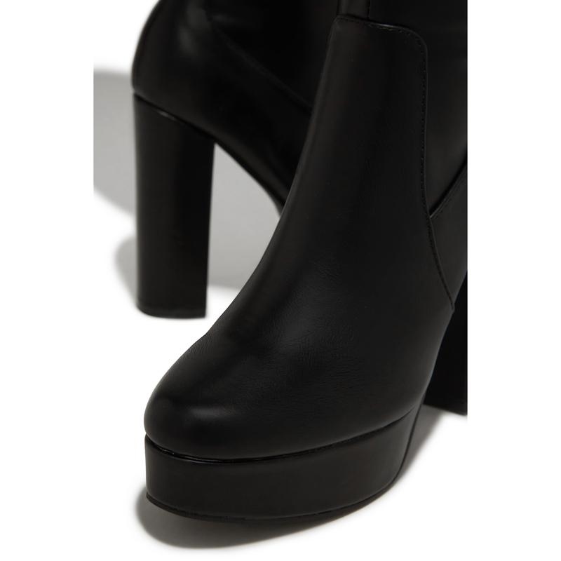 Ellie Platform Block Heel Boots - Black