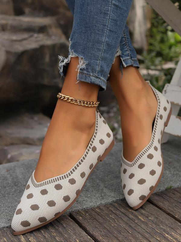 Women's Fashionable Polka Dot Pattern Slip on Flats, Casual Comfortable Pointed Toe Flat Shoes for Daily Wear, Breathable Shoes for Women & Girls