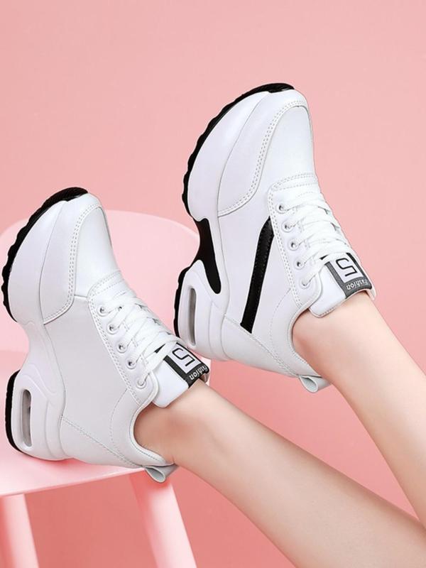 Women's Sportive Patchwork Low Top Lace Up Sneakers, Fall New Air Cushion Design Shoes for Women, Casual Breathable Platform Shoes, Fashionable Sneakers for Daily Wear