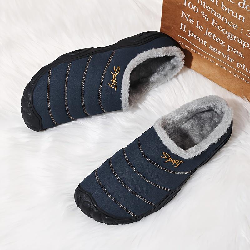 Men's Soft Plush Cozy House Slippers, Lightweight Breathable Anti-skid Slip-on Shoes With Fuzzy Lining For Indoor Walking, Autumn And Winter Boy Walking Shoes