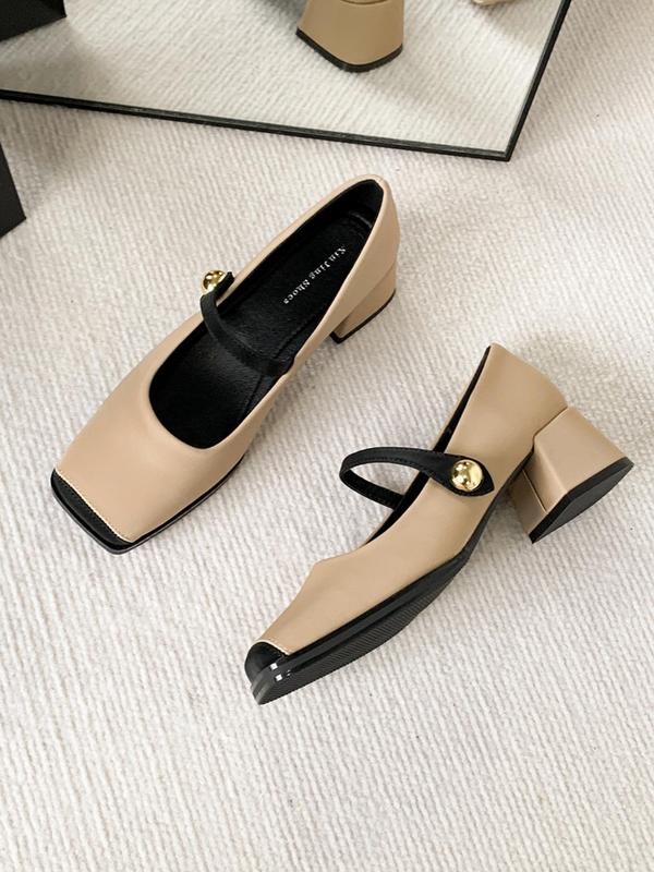 Women's Colorblock Square Toe Flat Shoes, Elegant Fashion Casual Versatile Shoes, Minimalist Temperament All-match Mary Jane Shoes for Daily Life