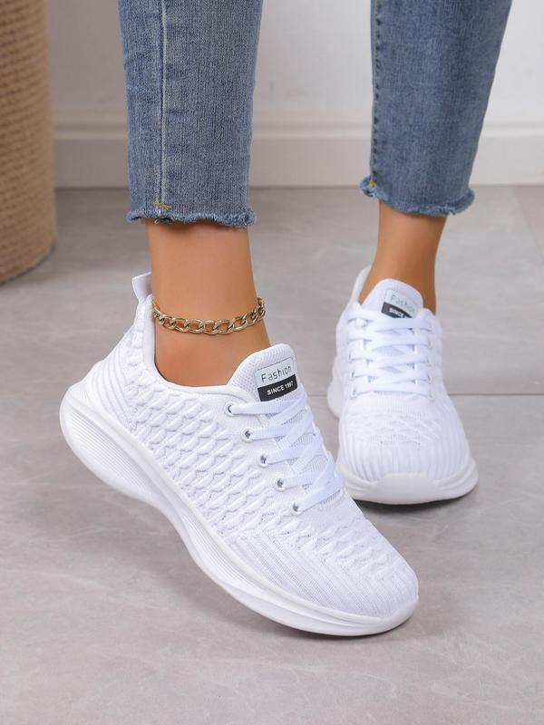 Women's Letters & Fish Scale Pattern Lace Up Low Top Sneakers, Casual Comfortable Sports Running Shoes, All-match Round Toe Shoes for Daily Wear