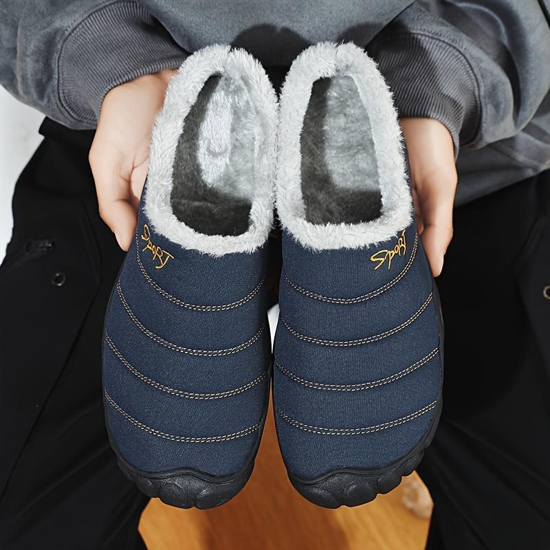 Men's Soft Plush Cozy House Slippers, Lightweight Breathable Anti-skid Slip-on Shoes With Fuzzy Lining For Indoor Walking, Autumn And Winter Boy Walking Shoes