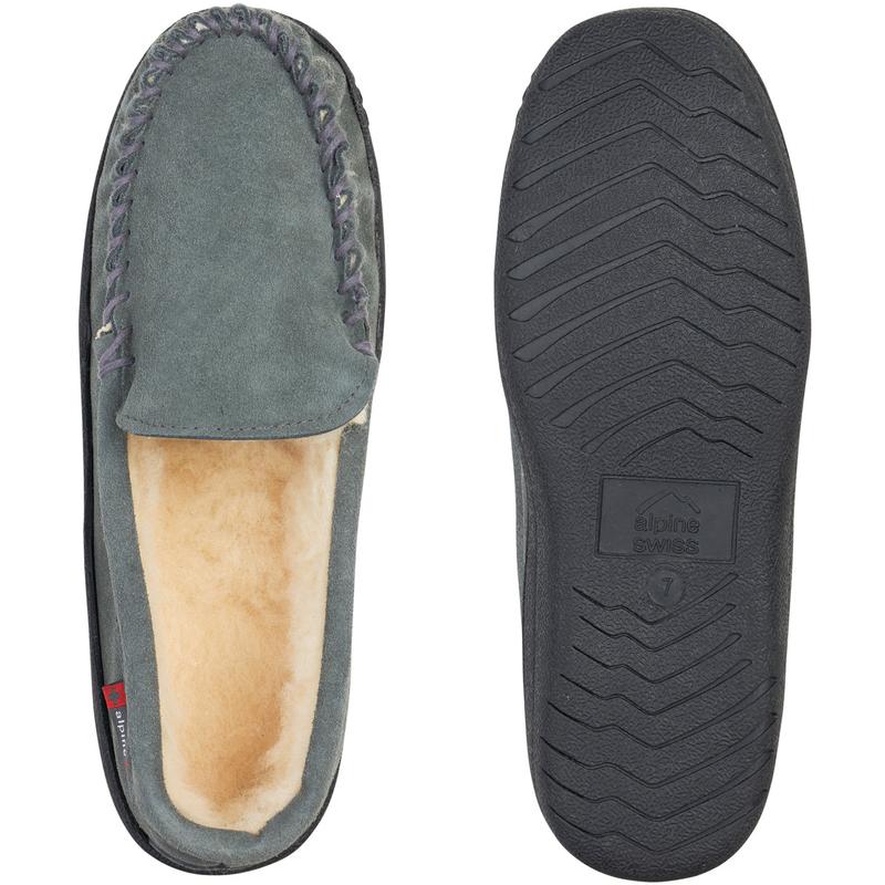 Alpine Swiss Yukon Mens Genuine Suede Shearling Slip On Moccasin Slippers