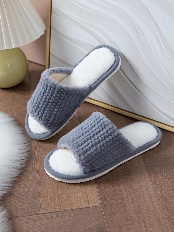 Women's Plain Color Open Toe Plush Slippers, Casual Soft Comfortable Non-slip Home Slippers, Warm Slippers for Indoor & Outdoor Use for Fall & Winter