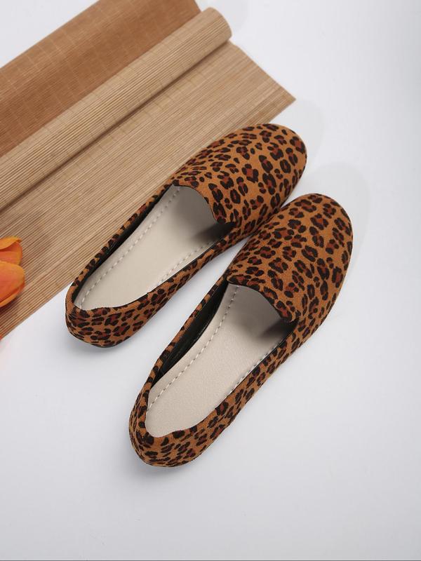 Women's Fashion Leopard Print Slip on Flats, Casual Comfortable Round Toe Flat Shoes for Daily Wear, Lightweight Breathable Shoes for All Seasons