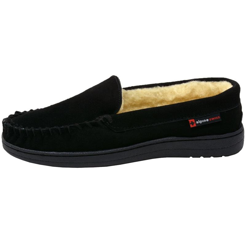 Alpine Swiss Yukon Mens Genuine Suede Shearling Slip On Moccasin Slippers