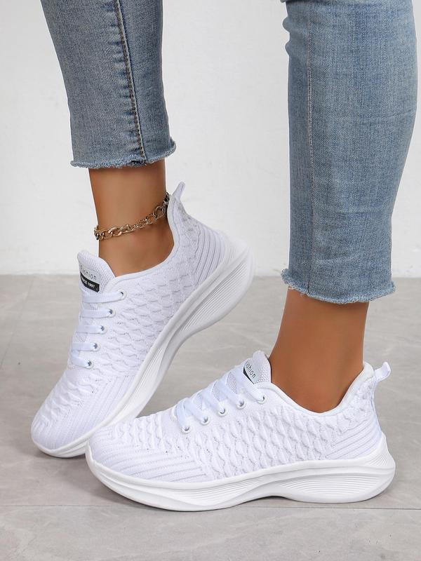 Women's Letters & Fish Scale Pattern Lace Up Low Top Sneakers, Casual Comfortable Sports Running Shoes, All-match Round Toe Shoes for Daily Wear