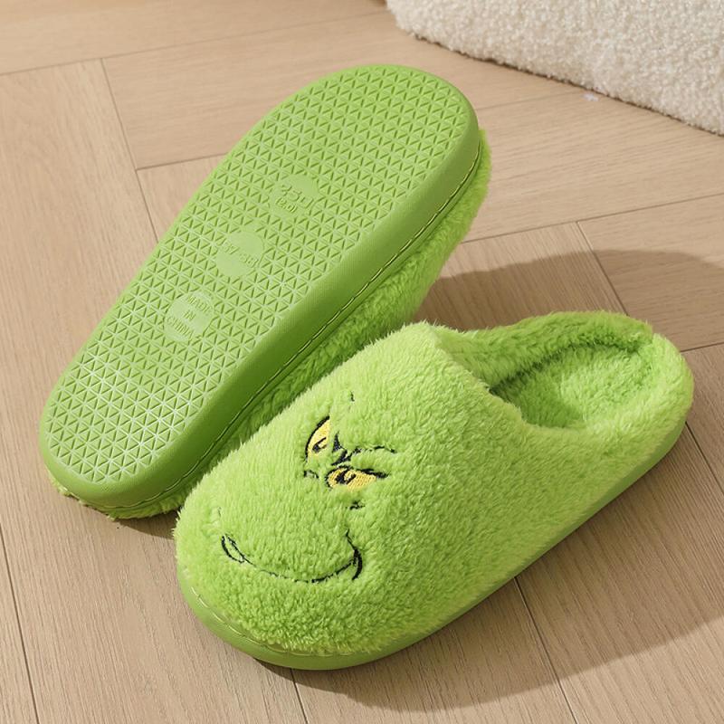 Christmas plush monster face slippers home gift slippers men and women cotton slippers solid color plush comfortable 2024 autumn and winter