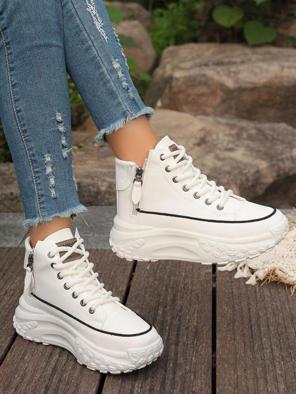 Women's Fashionable Lace Up Platform Sneakers, Casual Comfortable Round Toe High Top Shoes for Daily Wear, Female All-match Shoes for Daily Wear