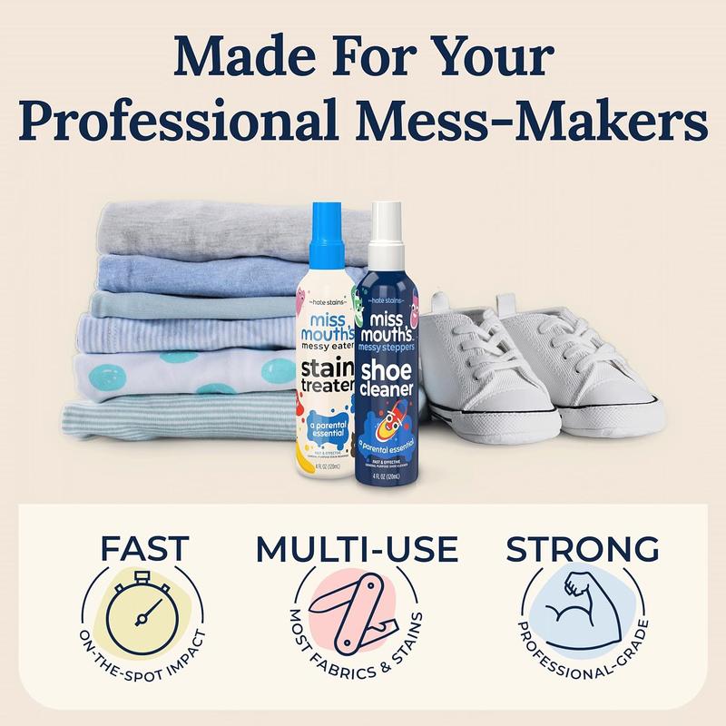 Miss Mouth's Messy Eater Stain Treater and Messy Steppers Shoe Cleaner Magic Duo - Stain Remover and Shoe Cleaner Household Kit Footwear Comfort