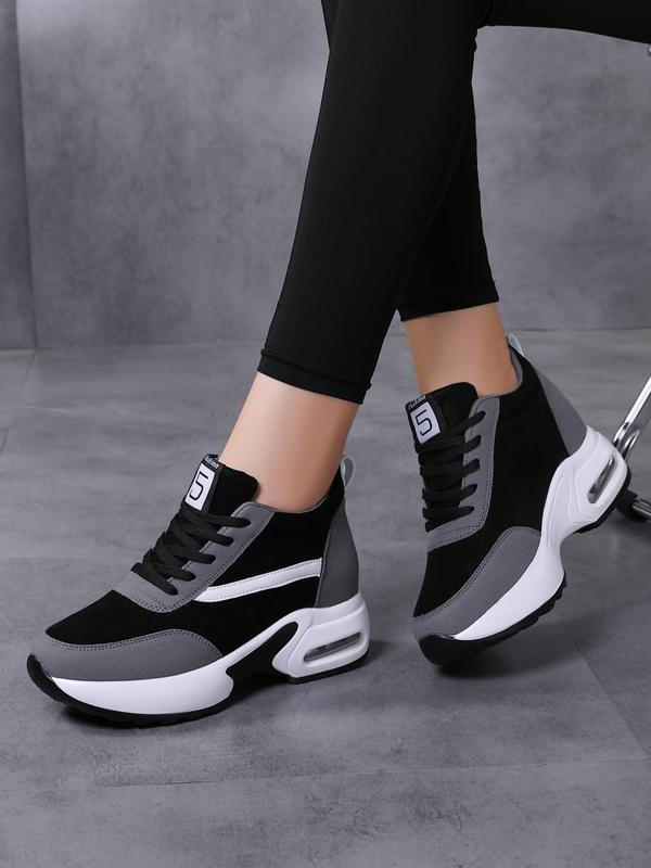 Women's Sportive Patchwork Low Top Lace Up Sneakers, Fall New Air Cushion Design Shoes for Women, Casual Breathable Platform Shoes, Fashionable Sneakers for Daily Wear