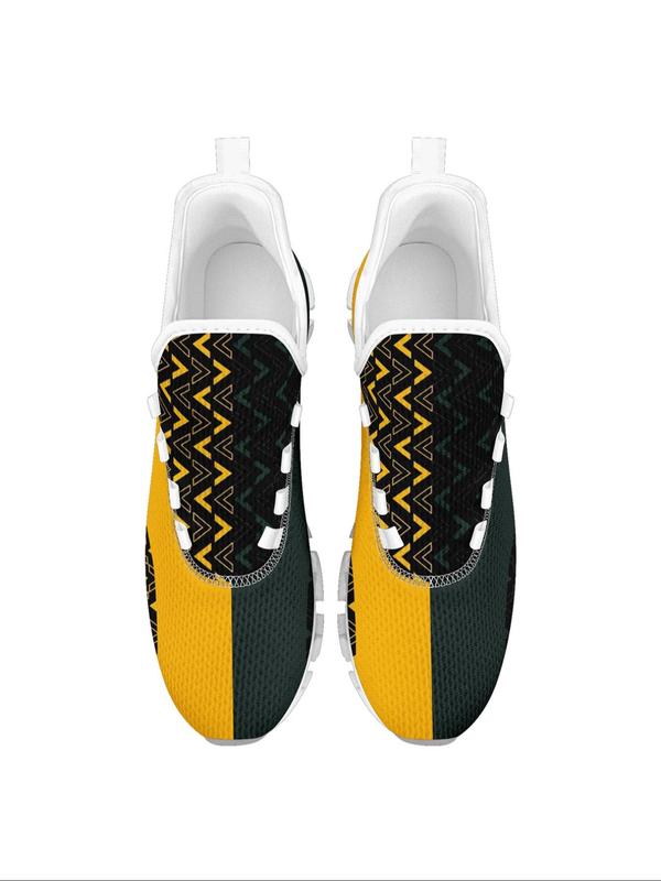 Men's Fashionable Geometric Print Lace Up Low Top Sneakers, Casual Comfortable Breathable Sports Running Shoes, Male All-match Round Toe Shoes for Daily Wear