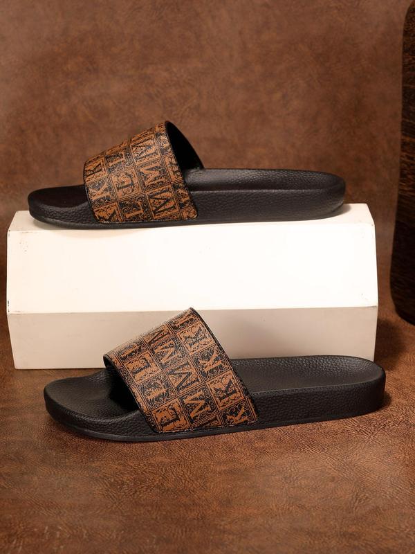 Men's Fashionable Geometric Print Slides, 2024 New Style Casual Comfortable Home Slippers, Non-slip Slide Sandals for Gift, Summer Sandals for Daily Wear