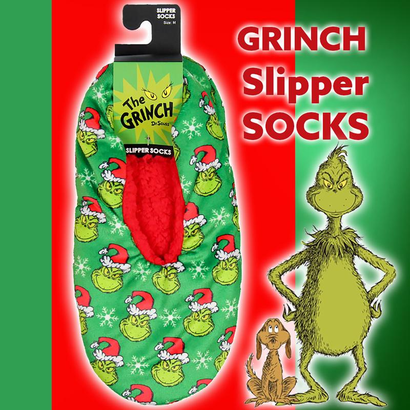 Dr. Seuss GRINCH That Stole Christmas Slippers Santa Grinch Slipper Socks with No-Slip Sole For Women Men