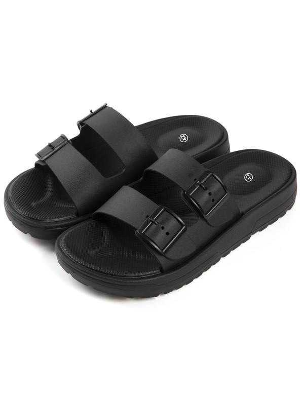 Men's Casual Adjustable Double Buckle Design Slides, Simple Design Comfortable Home Slippers, Casual Soft Slippers for Indoor & Outdoor Wear