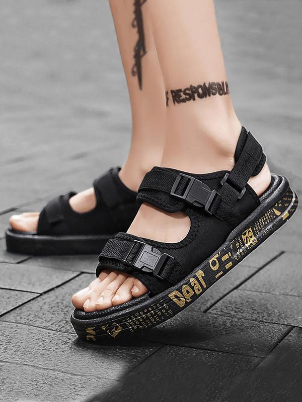 Men's Letter Pattern Buckle Decorated Removable Sandals, 2024 Casual Open Toe Soft Sole Sandals for Beach Daily Wear, Non-slip Sandals