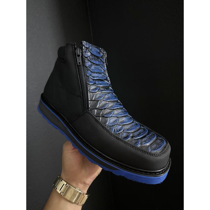 Blue-Black Matte Jumbo Python Shoes