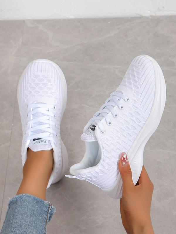 Women's Letters & Fish Scale Pattern Lace Up Low Top Sneakers, Casual Comfortable Sports Running Shoes, All-match Round Toe Shoes for Daily Wear