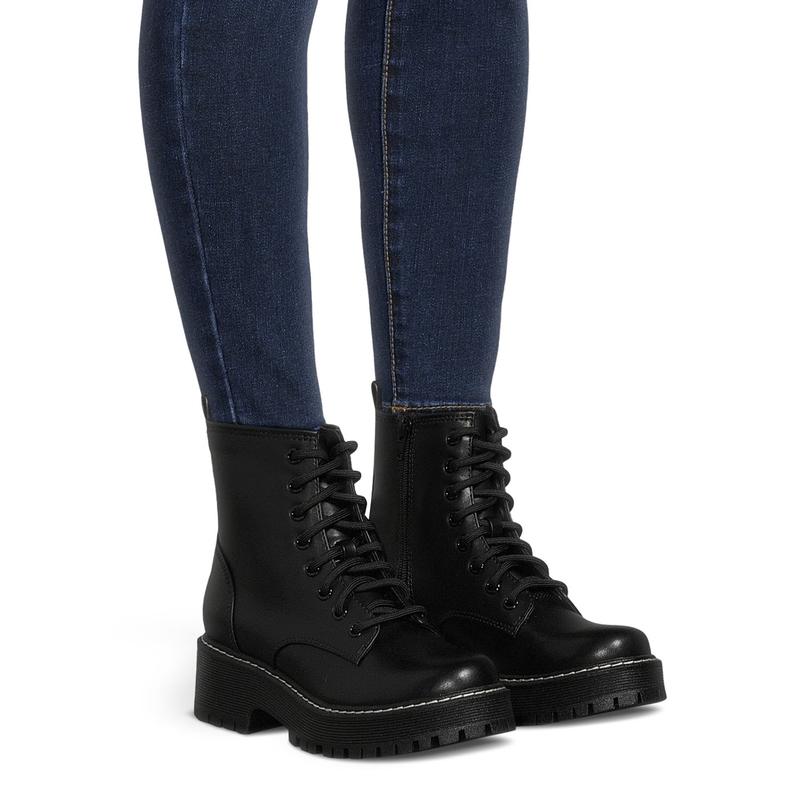 Women's Combat Boots Black, Wide Width Available,  Lace-up Boots