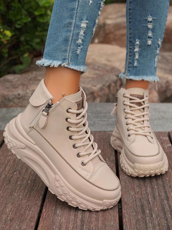 Women's Fashionable Lace Up Platform Sneakers, Casual Comfortable Round Toe High Top Shoes for Daily Wear, Female All-match Shoes for Daily Wear