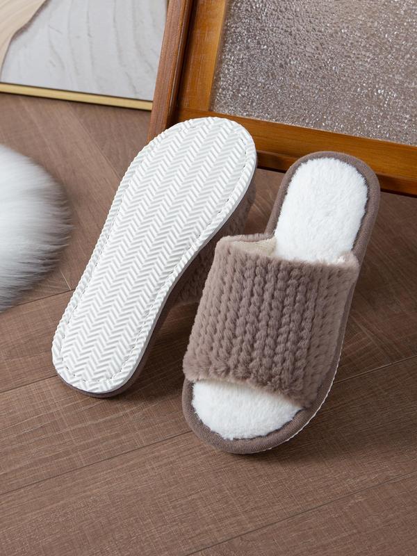 Women's Plain Color Open Toe Plush Slippers, Casual Soft Comfortable Non-slip Home Slippers, Warm Slippers for Indoor & Outdoor Use for Fall & Winter