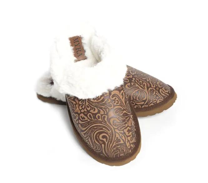 Myra Bag - Classic Lined Brown Leather Slippers Women Footwear fun woman slipper