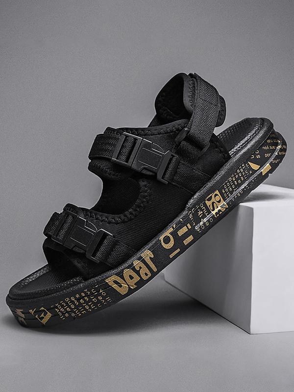 Men's Letter Pattern Buckle Decorated Removable Sandals, 2024 Casual Open Toe Soft Sole Sandals for Beach Daily Wear, Non-slip Sandals