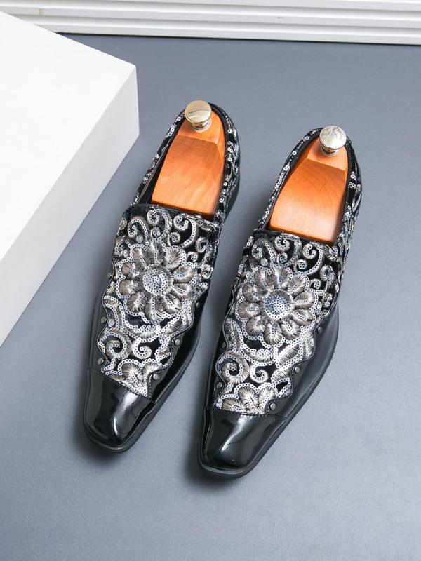 Men's Fashion Embroidered Design Slip on Dress Shoes, Business Style Pointed Toe Shoes for Party, Daily Clothing Decor for Men