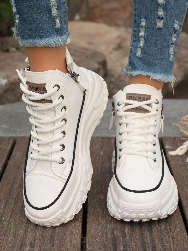 Women's Fashionable Lace Up Platform Sneakers, Casual Comfortable Round Toe High Top Shoes for Daily Wear, Female All-match Shoes for Daily Wear