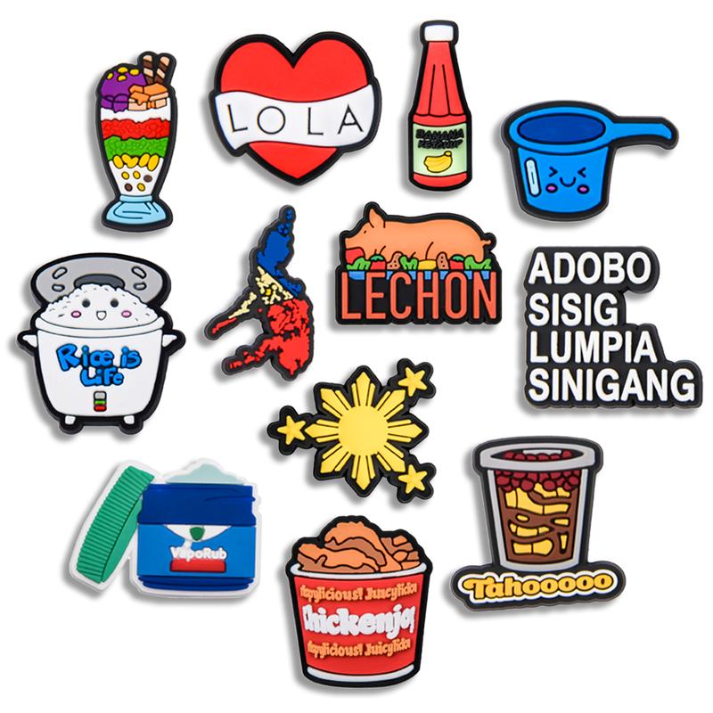 Filipino Culture Croc Charms 12PCS PVC Clog Pins Accessories Party Favors Birthday Gifts Holidays Decoration for Boys Women Girls