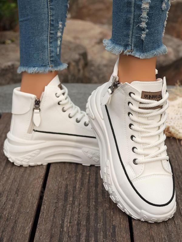 Women's Fashionable Lace Up Platform Sneakers, Casual Comfortable Round Toe High Top Shoes for Daily Wear, Female All-match Shoes for Daily Wear