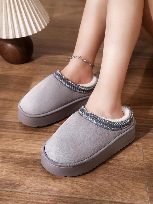 Women's Solid Plush Slippers, Casual Soft Comfortable Home Slippers, Warm Slippers for Indoor & Outdoor Use for Fall & Winter