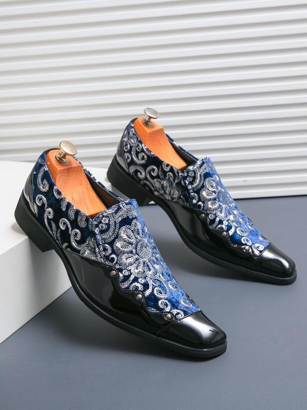 Men's Fashion Embroidered Design Slip on Dress Shoes, Business Style Pointed Toe Shoes for Party, Daily Clothing Decor for Men