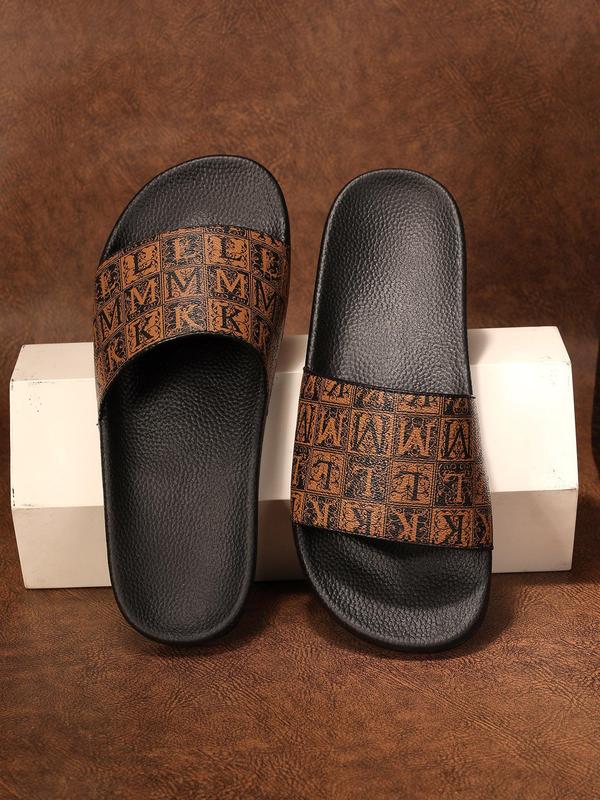 Men's Fashionable Geometric Print Slides, 2024 New Style Casual Comfortable Home Slippers, Non-slip Slide Sandals for Gift, Summer Sandals for Daily Wear