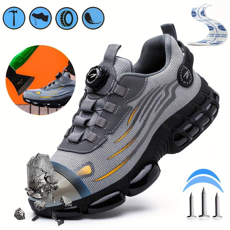 Unisex Industrial Safety Shoes with Steel Toe Cap, Indestructible Work Sneakers, Anti-Smash Puncture-Resistant Mid-Top Construction Boots, Breathable Fabric, No-Tie Lace-up Design, Universal Fit